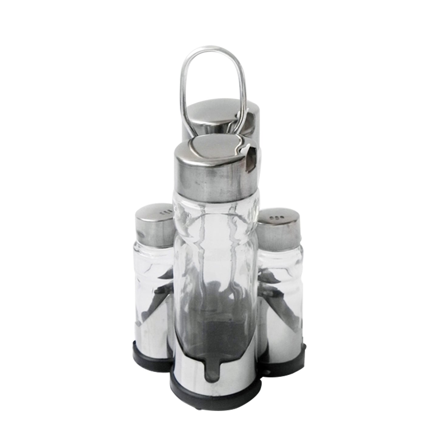 Herzberg HG-6006: Stainless Steel Spice Rack with 4 Glass Jar Set