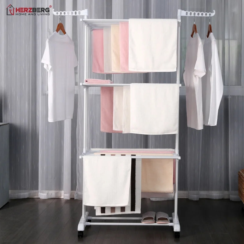 Herzberg HG-8034WHT: Moving Clothes Rack - White