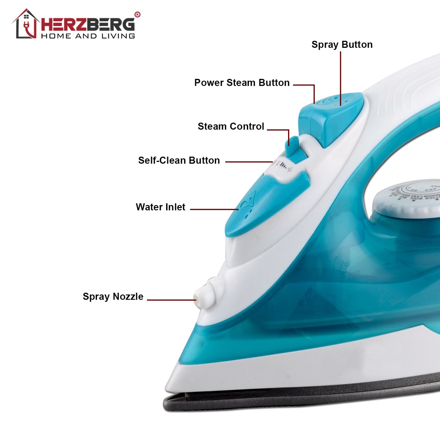 Herzberg HG-8038: 1400W Steam Iron - Turquoise