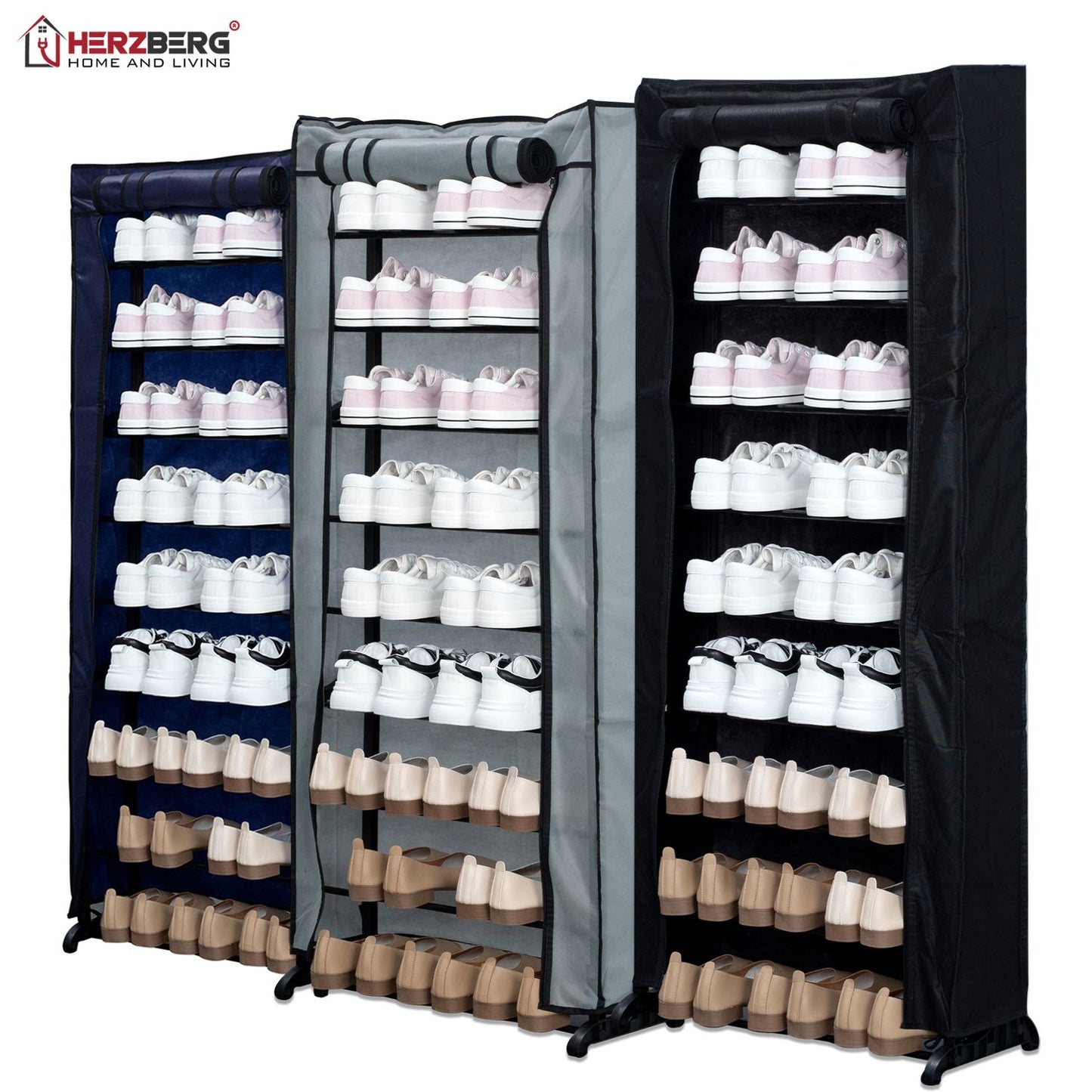 Herzberg HG-8076: 9-Tier Small Shoe Rack Organizer Gray