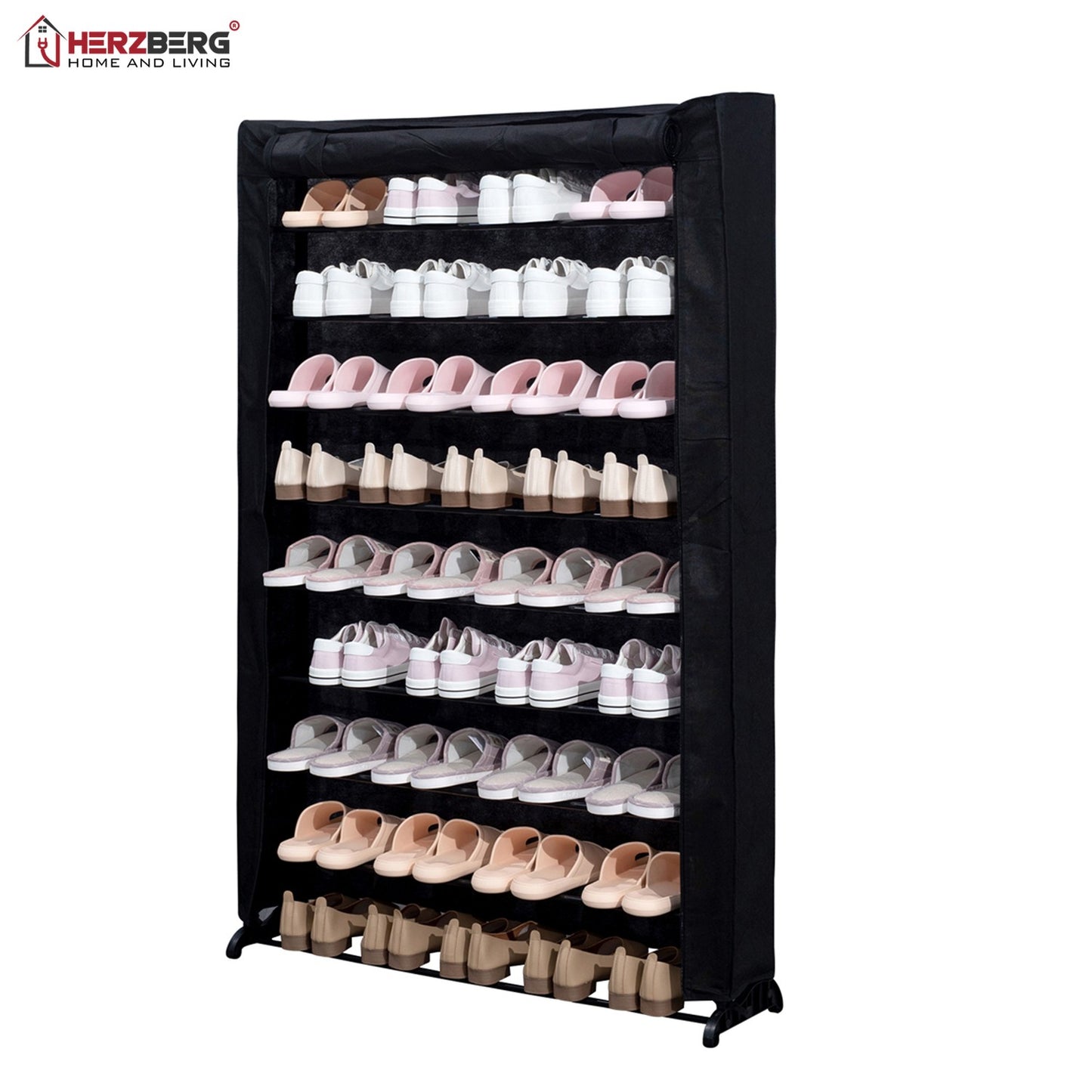Herzberg HG-8077: 9-Tier Shoe Rack Organizer Black