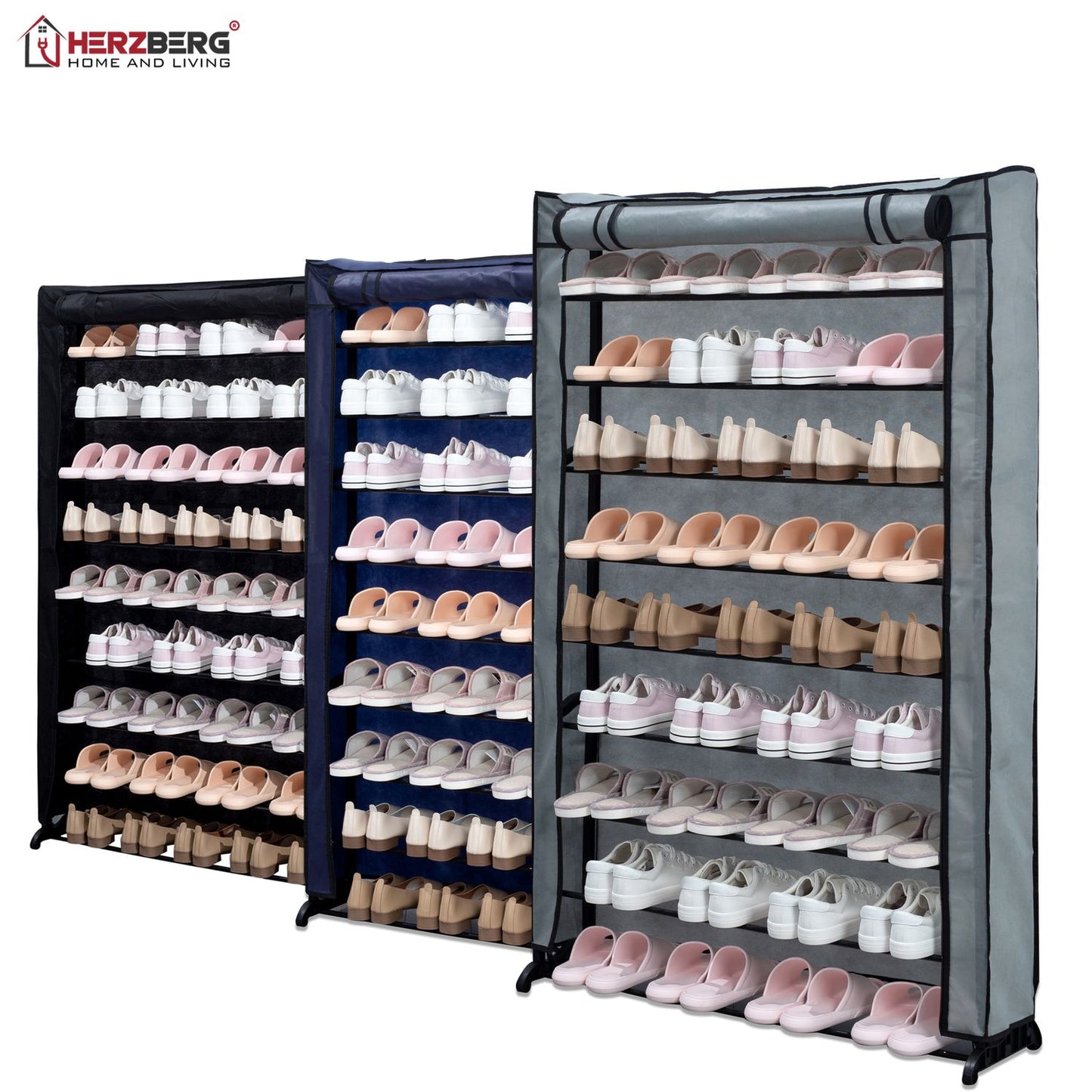 Herzberg HG-8077: 9-Tier Shoe Rack Organizer Black