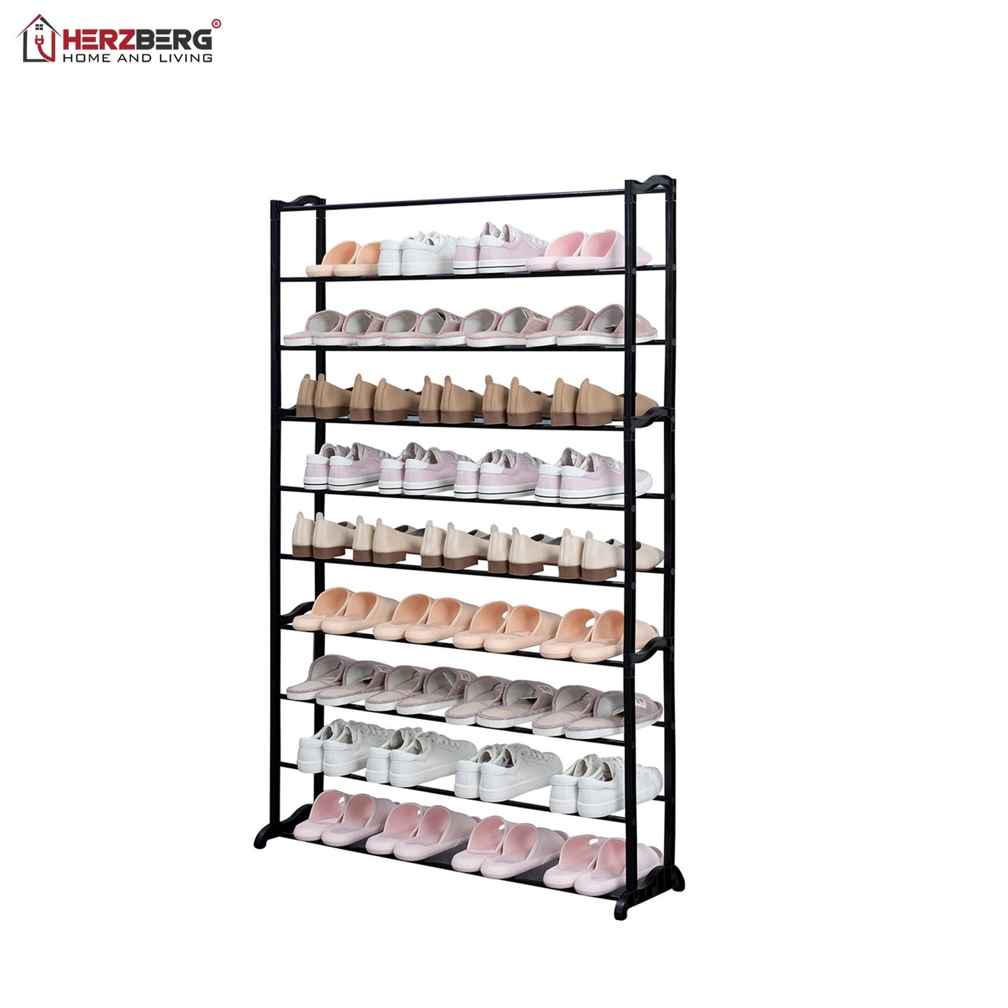 Herzberg HG-8077: 9-Tier Shoe Rack Organizer Black