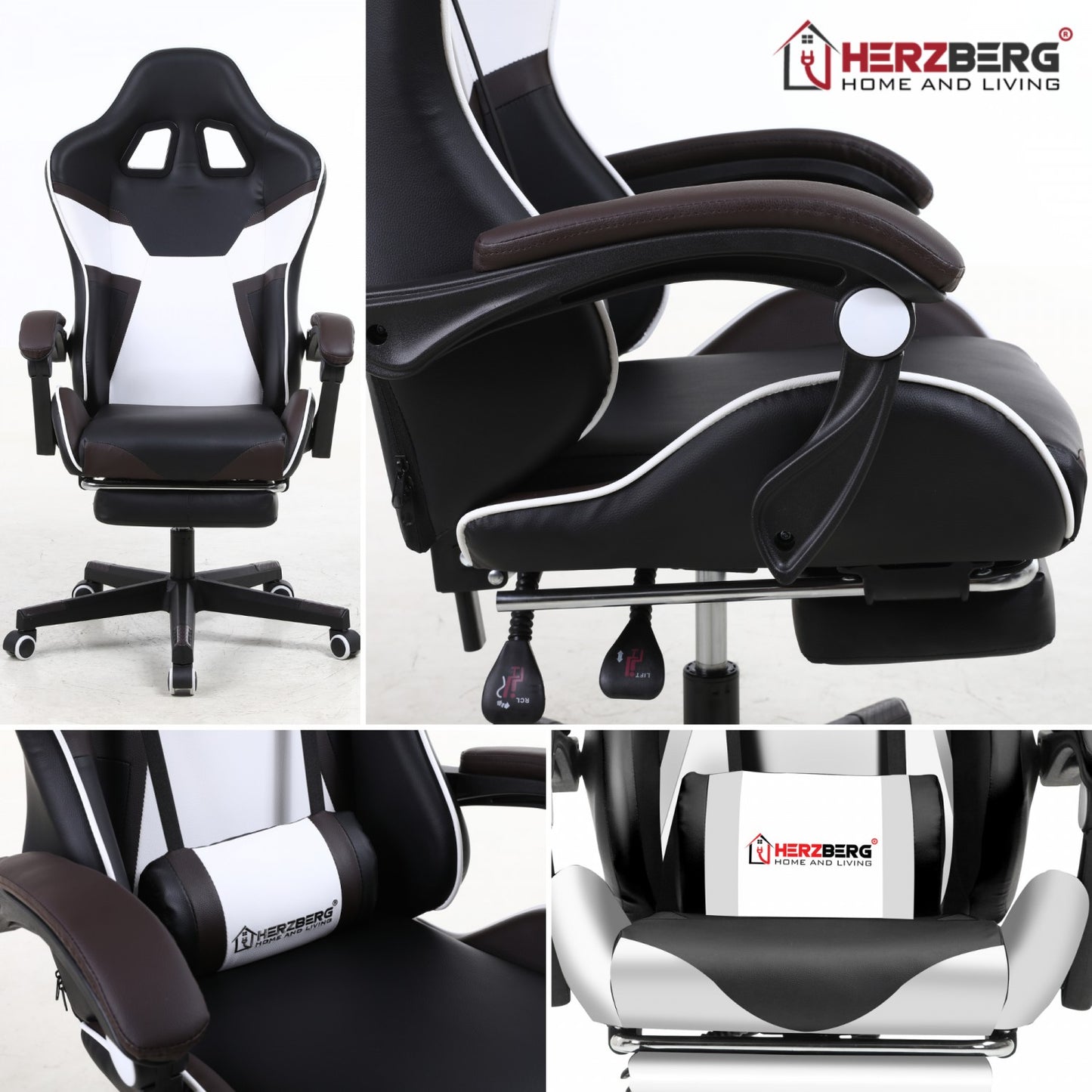 Herzberg HG-8082: Tri-color Gaming and Office Chair with T-shape Accent Black