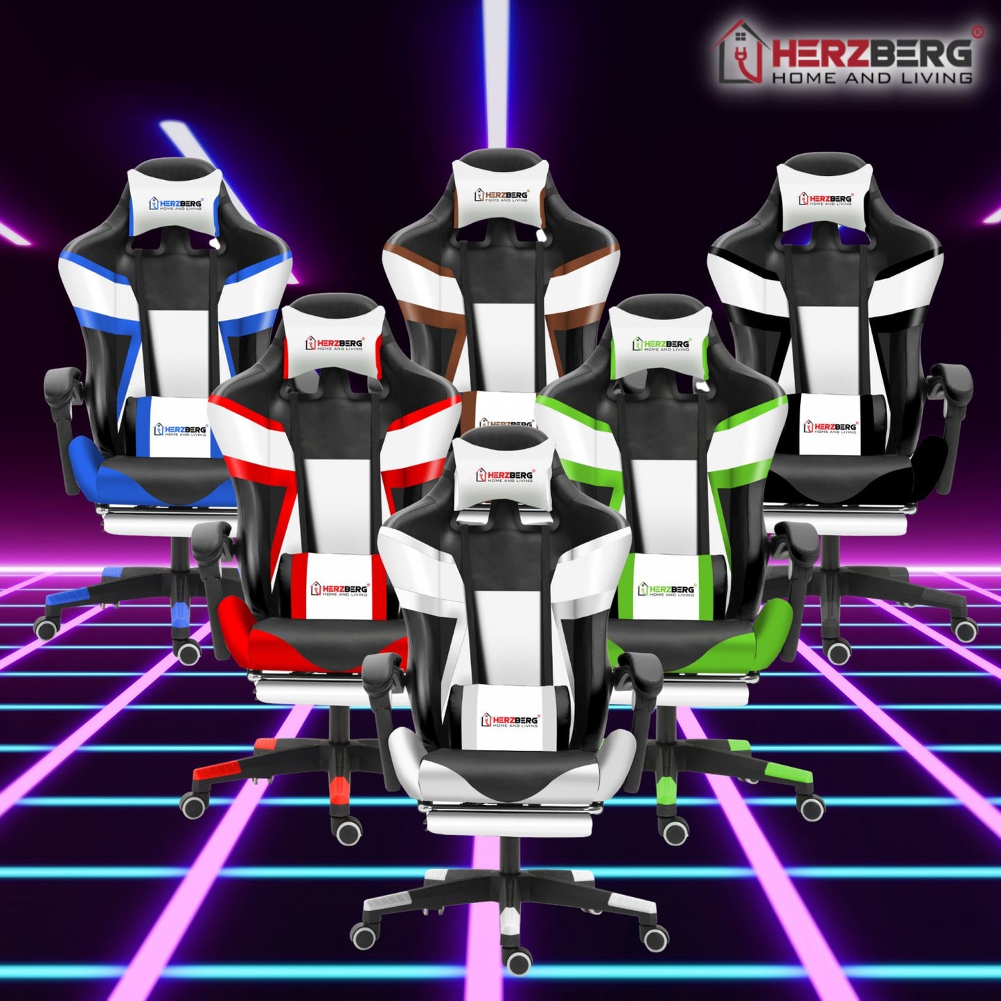 Herzberg HG-8082: Tri-color Gaming and Office Chair with T-shape Accent Blue