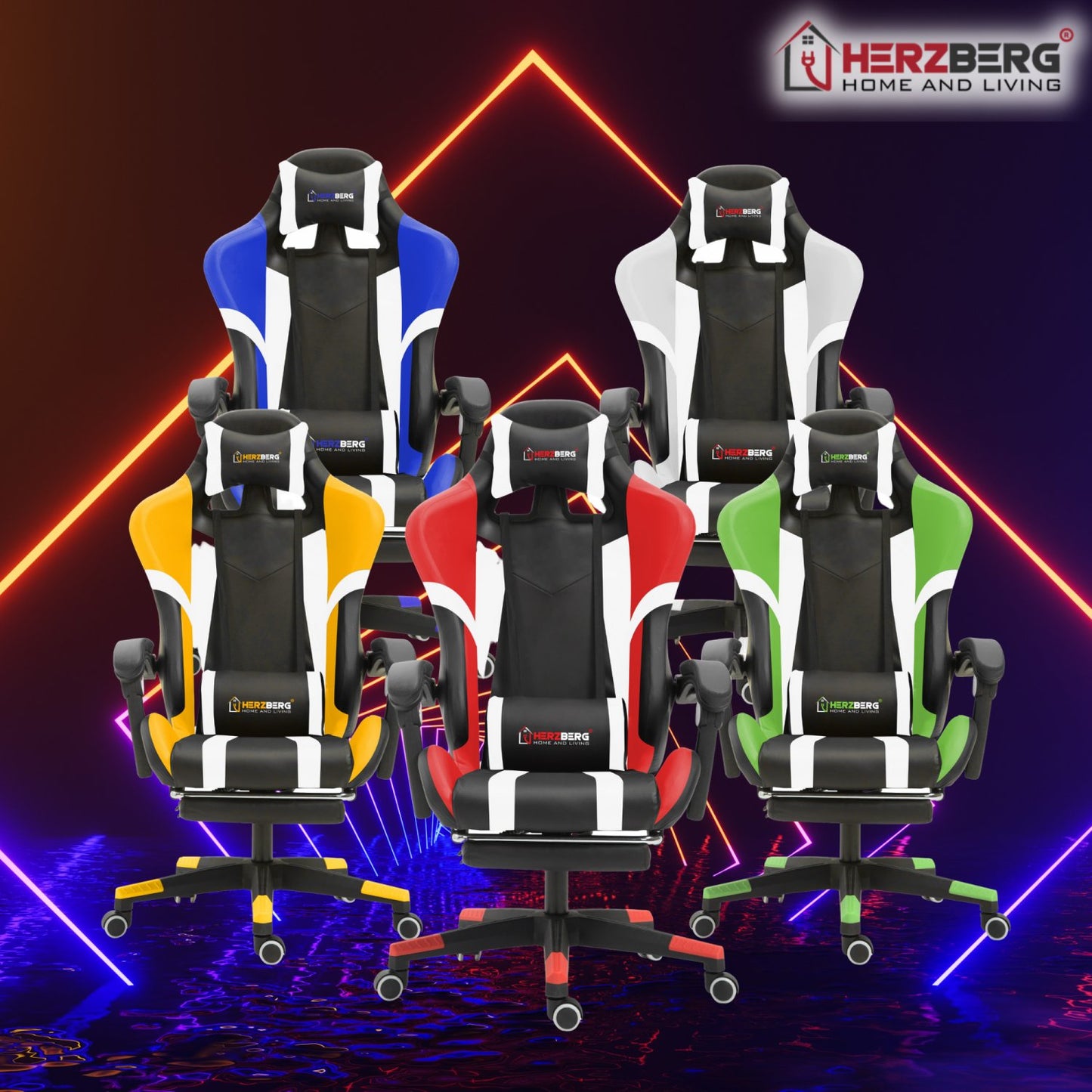 Herzberg HG-8083: Tri-color Gaming and Office Chair with Linear Accent Blue