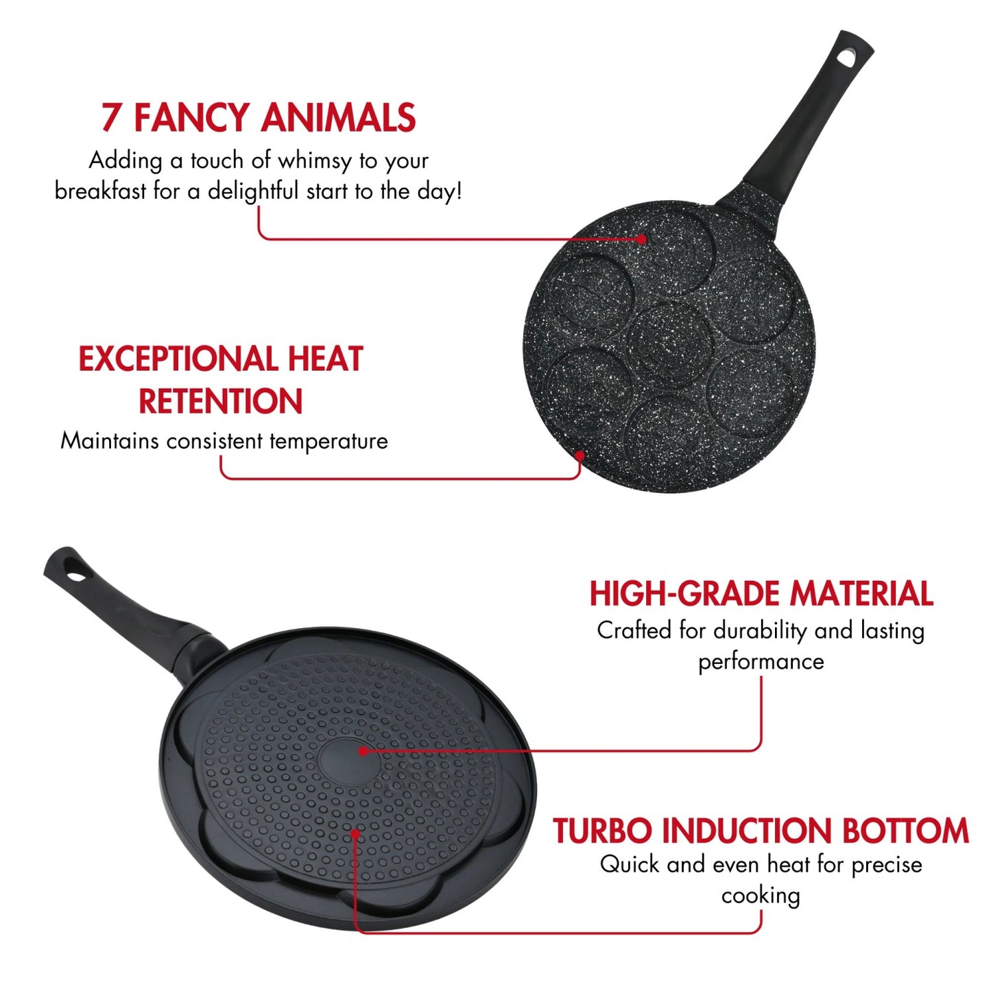 Herzberg HG-CP267ANL: 26cm Marble Coated Pancake & Crepe Pan - 7 Cute Animal
