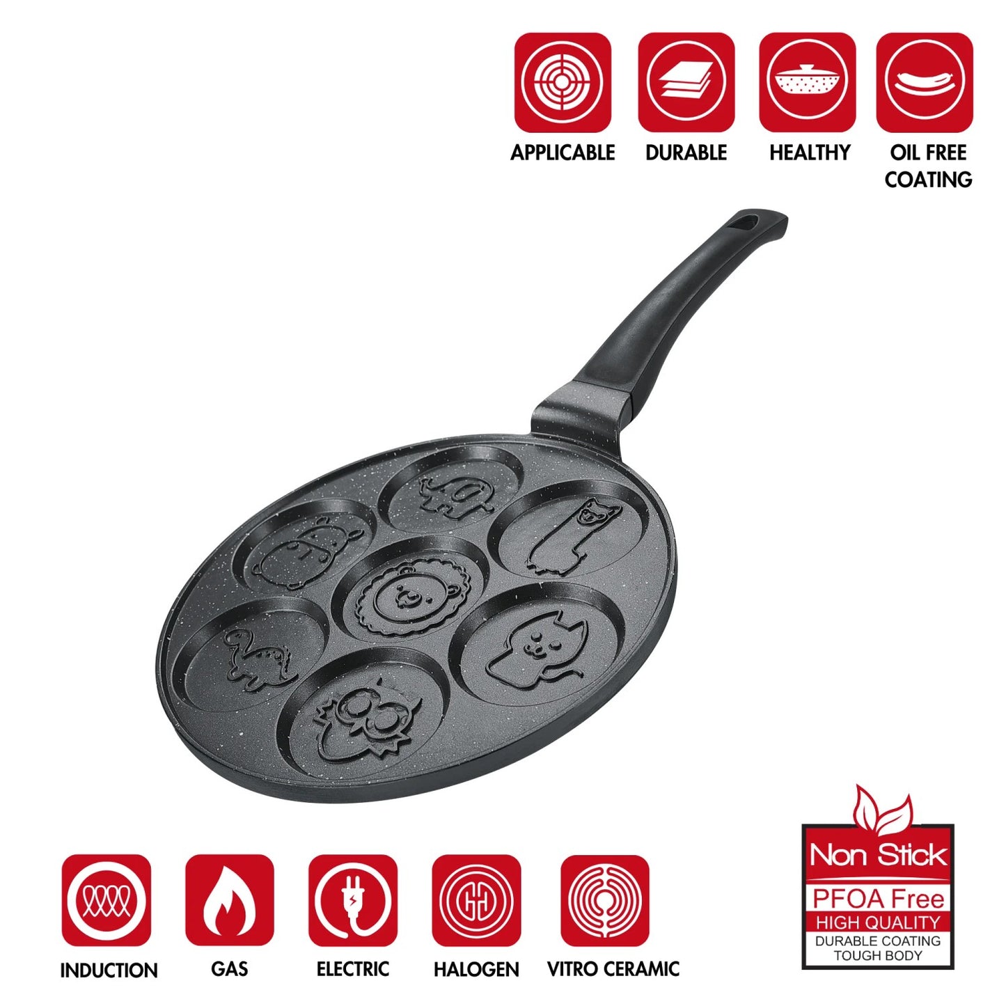 Herzberg HG-CP267ANL: 26cm Marble Coated Pancake & Crepe Pan - 7 Cute Animal