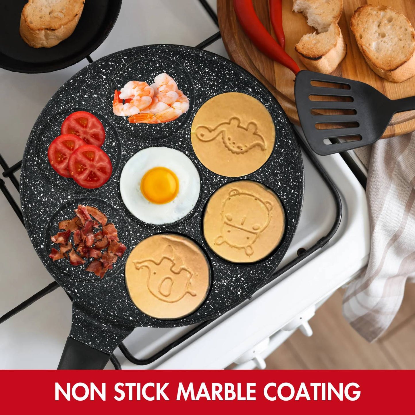 Herzberg HG-CP267ANL: 26cm Marble Coated Pancake & Crepe Pan - 7 Cute Animal