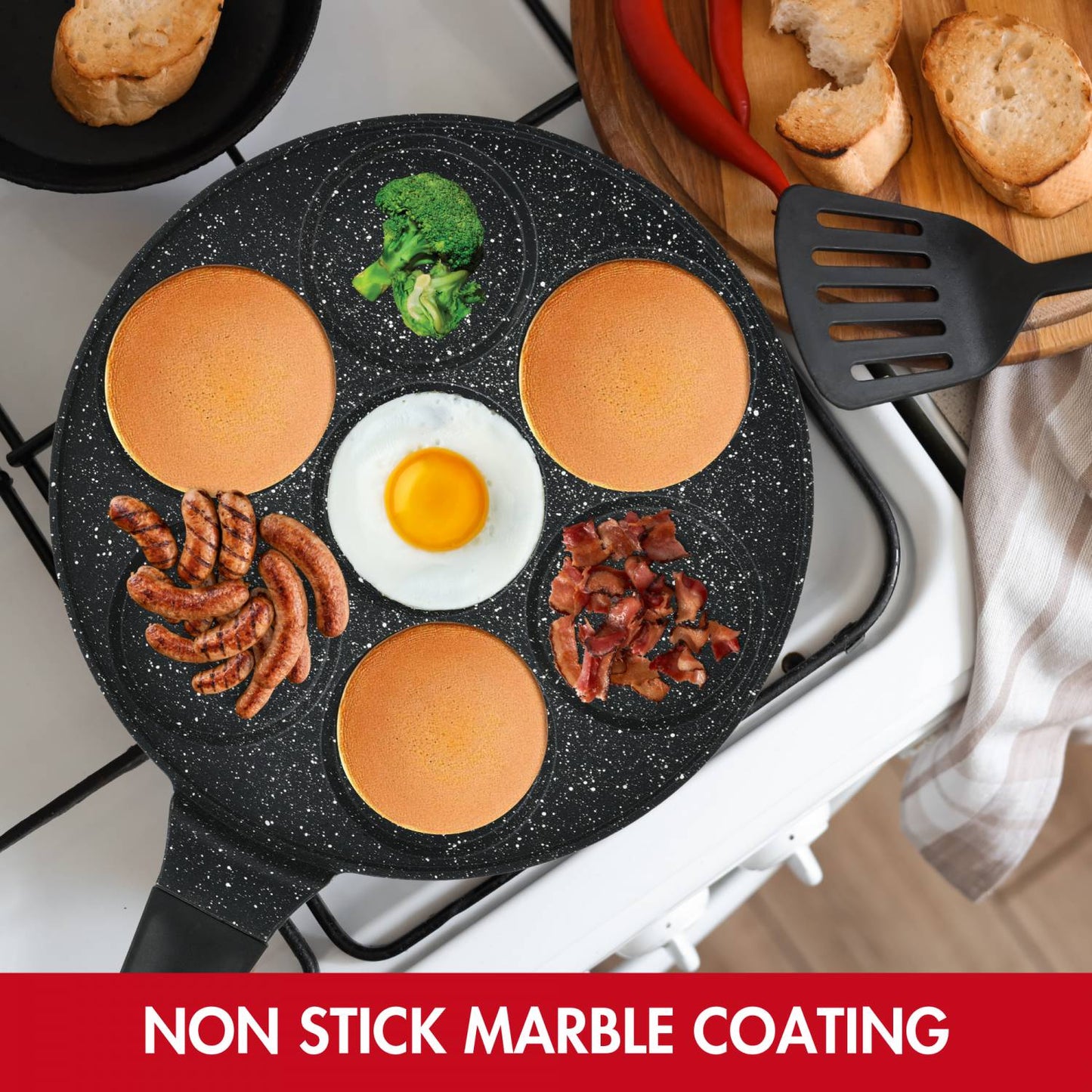 Herzberg HG-CP267HO: 26cm Marble Coated Pancake & Crepe Pan - 7 Plain Slot