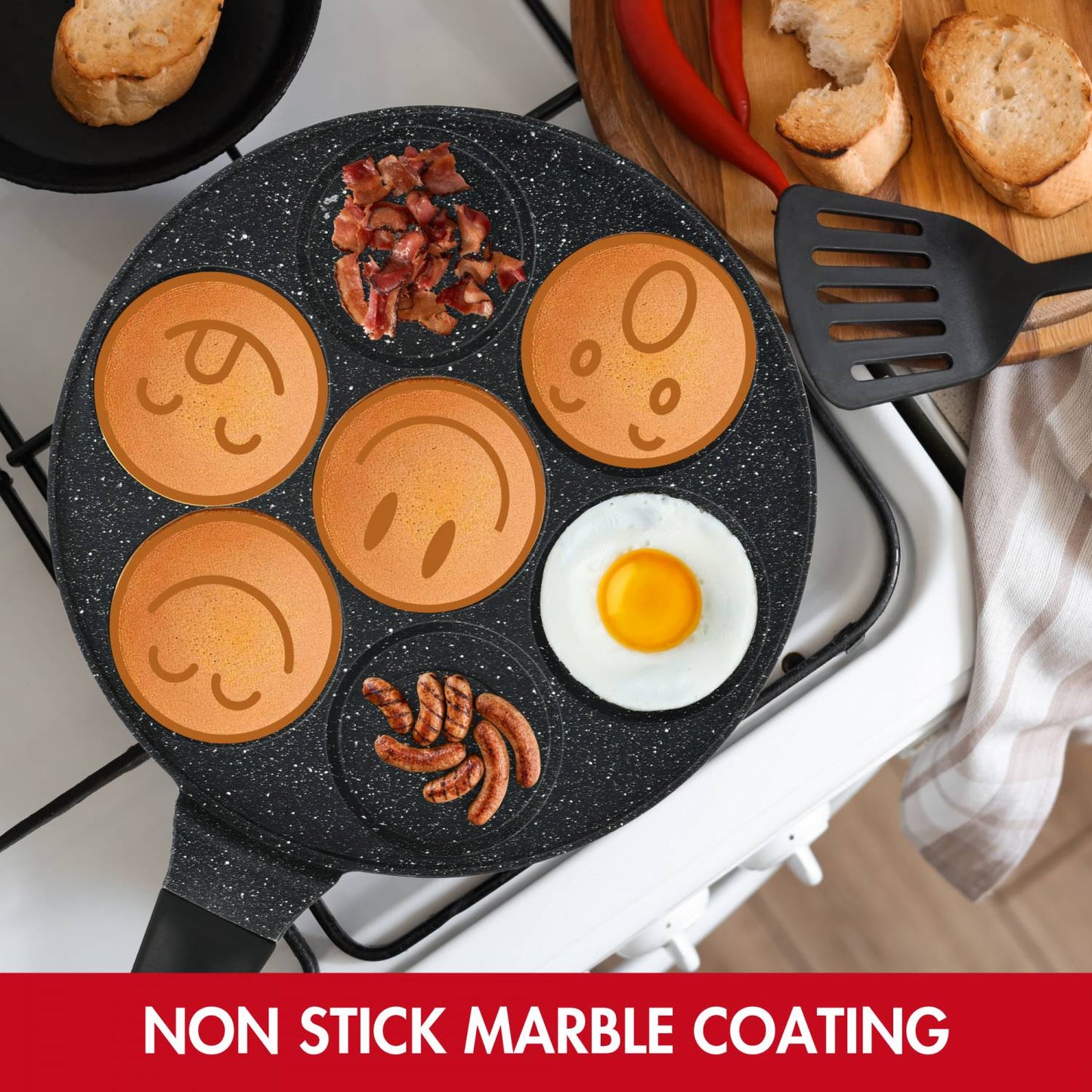Herzberg HG-CP267SML: 26cm Marble Coated Pancake & Crepe Pan - 7 Smiley Emoji