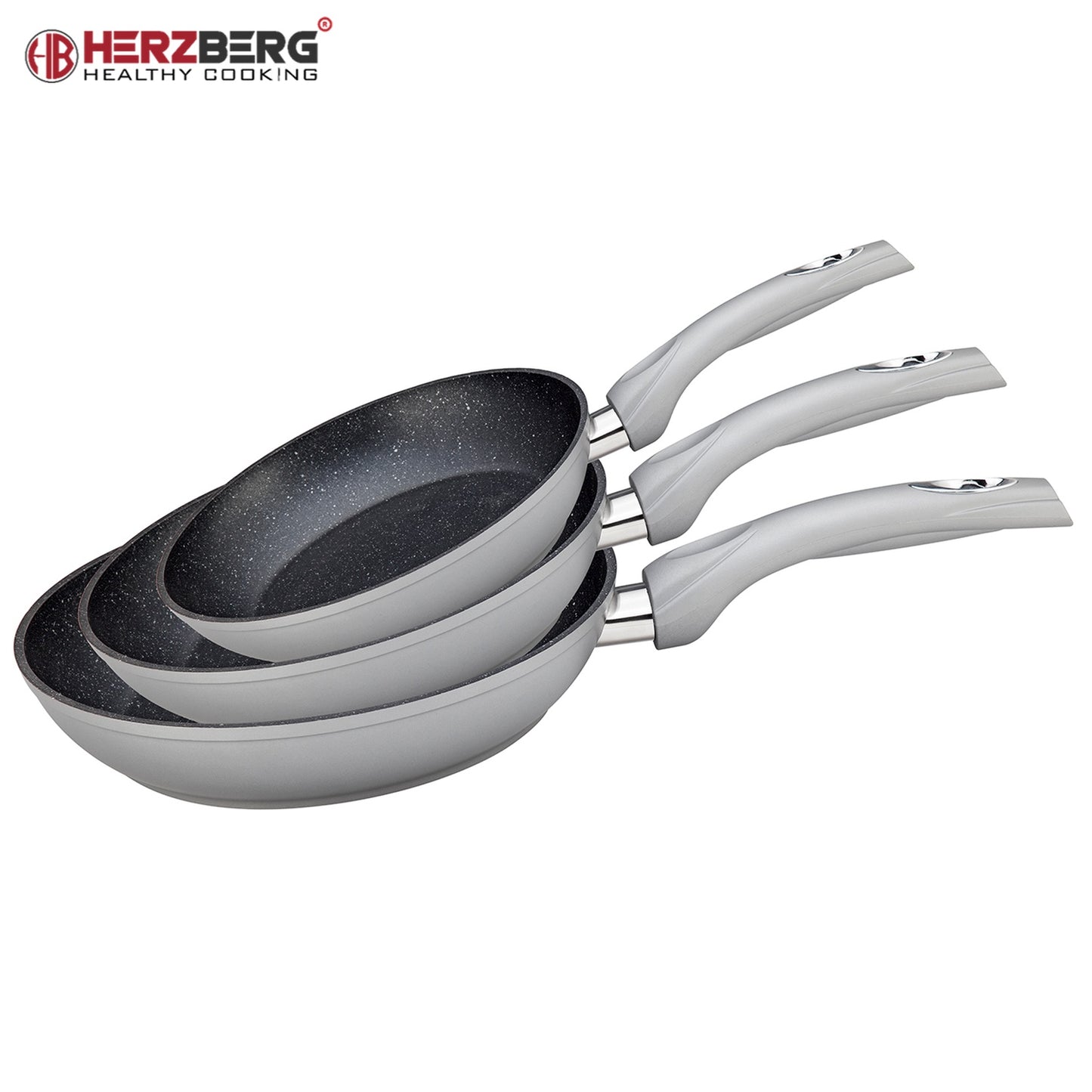 Herzberg HG-FP3: 3 Pieces Forged Aluminum Frypan Set 20/24/28 Silver