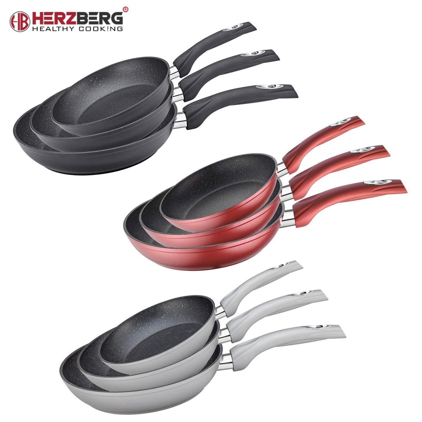 Herzberg HG-FP3: 3 Pieces Forged Aluminum Frypan Set 20/24/28 Silver