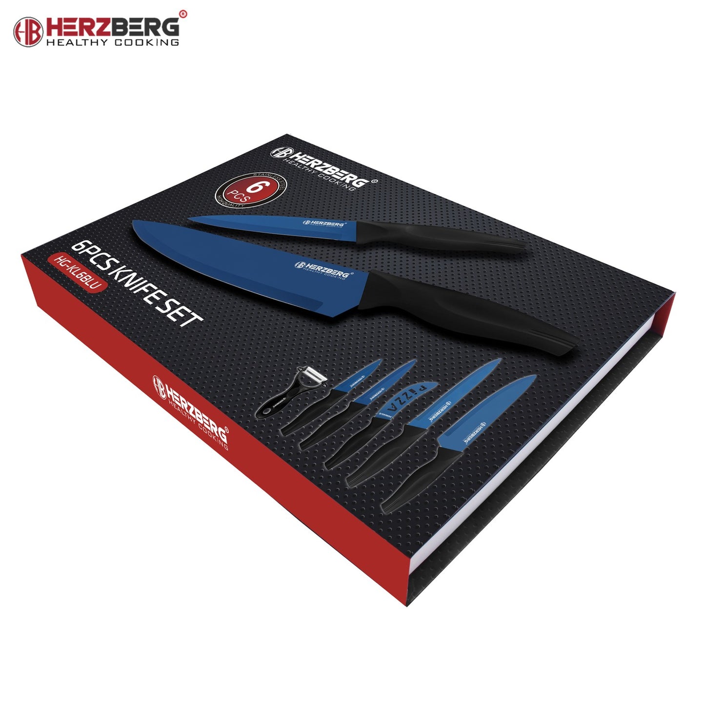 Herzberg HG-KL6BLU: 5 Pieces Marble Coated Knife Set - Blue
