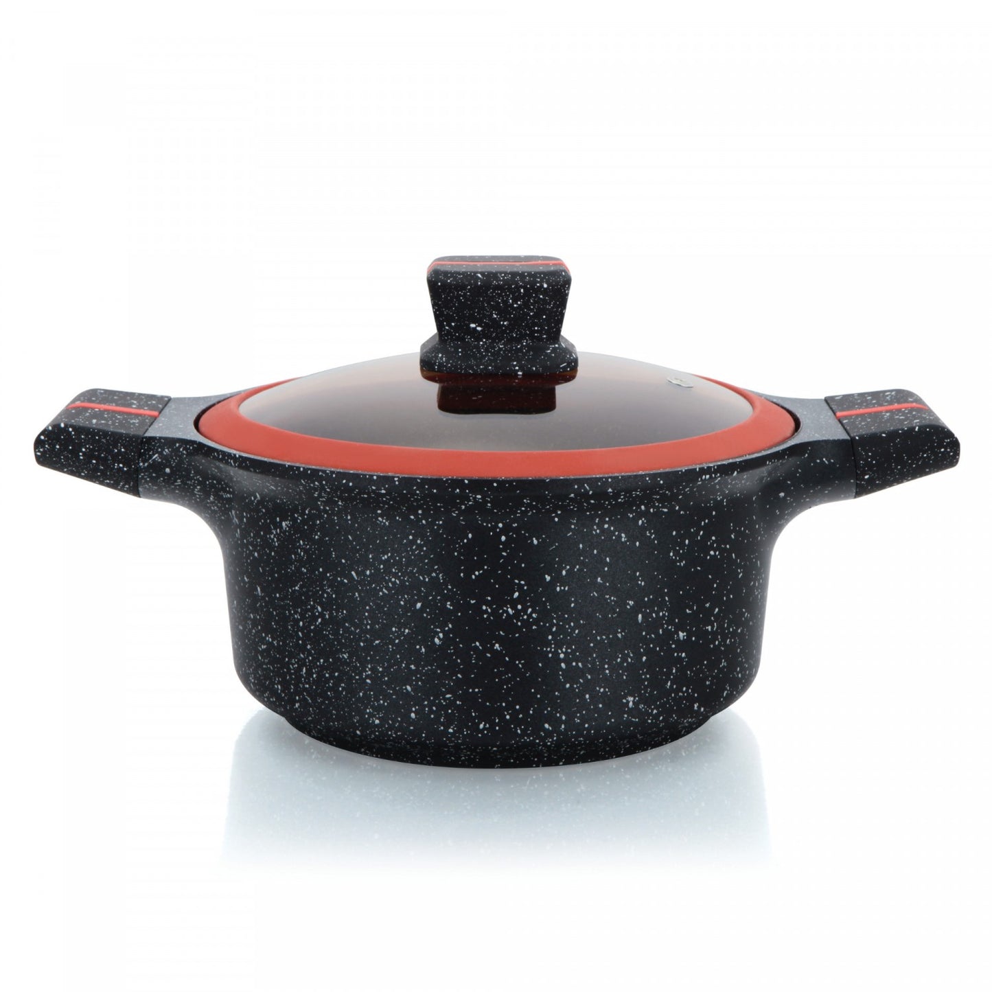 Herzberg HG-RSCAS28: Granite-Coated Casserole with Glass Lid - 28cm