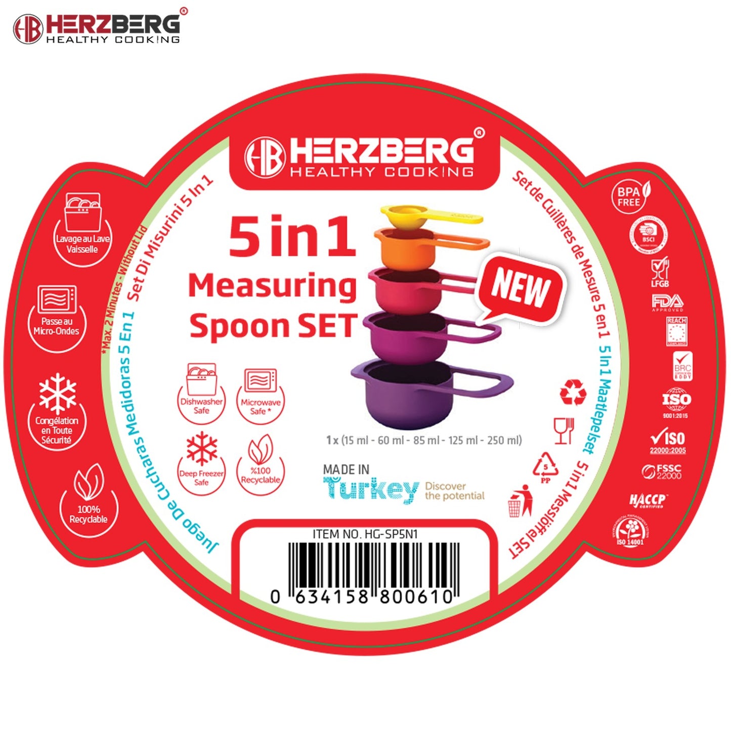 Herzberg HG-SP5N1: 5-in-1 Measuring Spoon Set