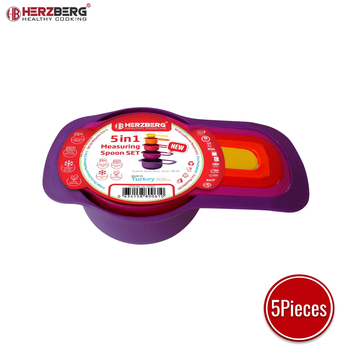 Herzberg HG-SP5N1: 5-in-1 Measuring Spoon Set