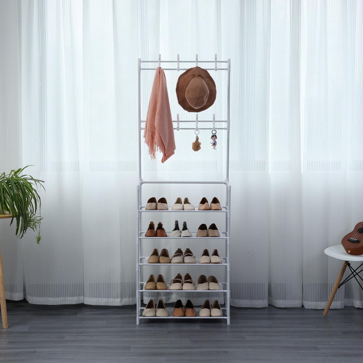 Herzberg Segmented Hallstand Clothes Hanger with 5 Shelves Shoe Rack - 60x173cm