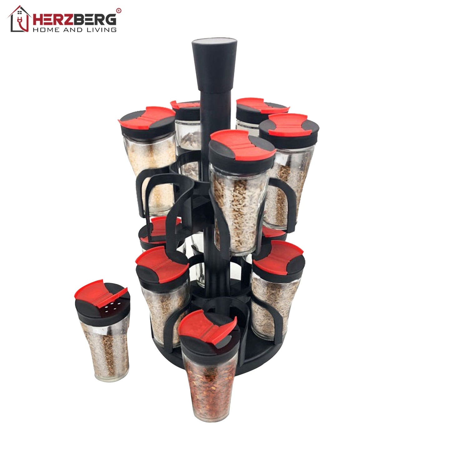 Herzberg Spice Rack with 12 Glass Jar Set