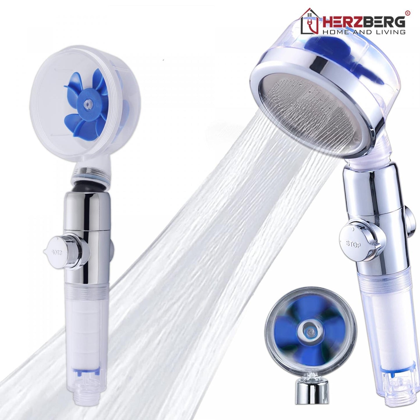 Herzberg Turbo Charger Showerhead - Matte Blue
