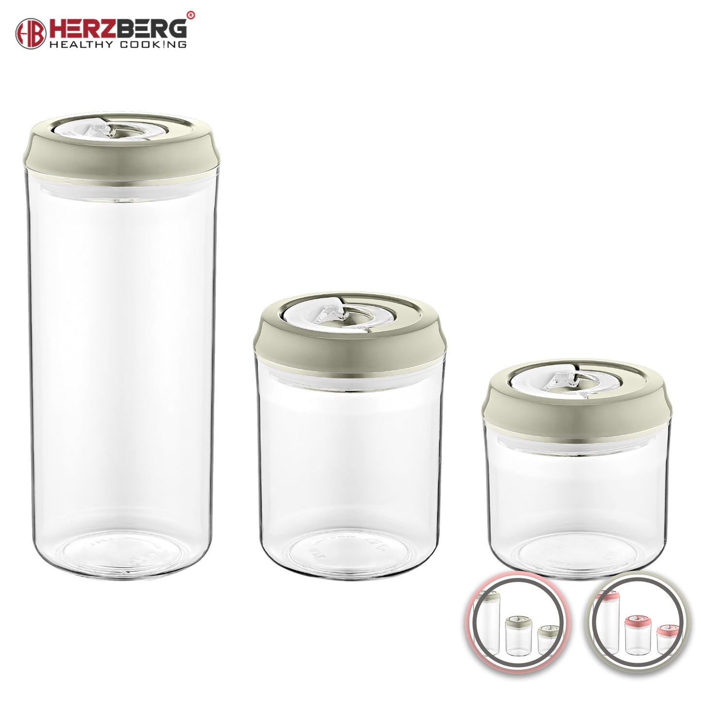 Herzberg Vacuum Storage Jar Set Gray