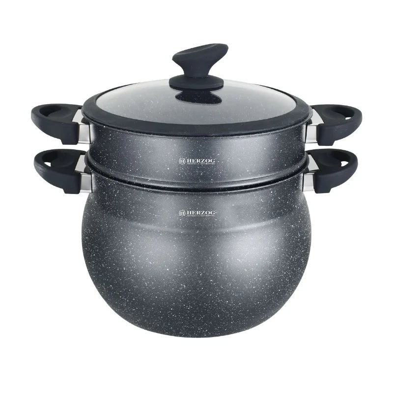 Herzog HR-2006: Black Stone Coated Couscous Pot - 5L