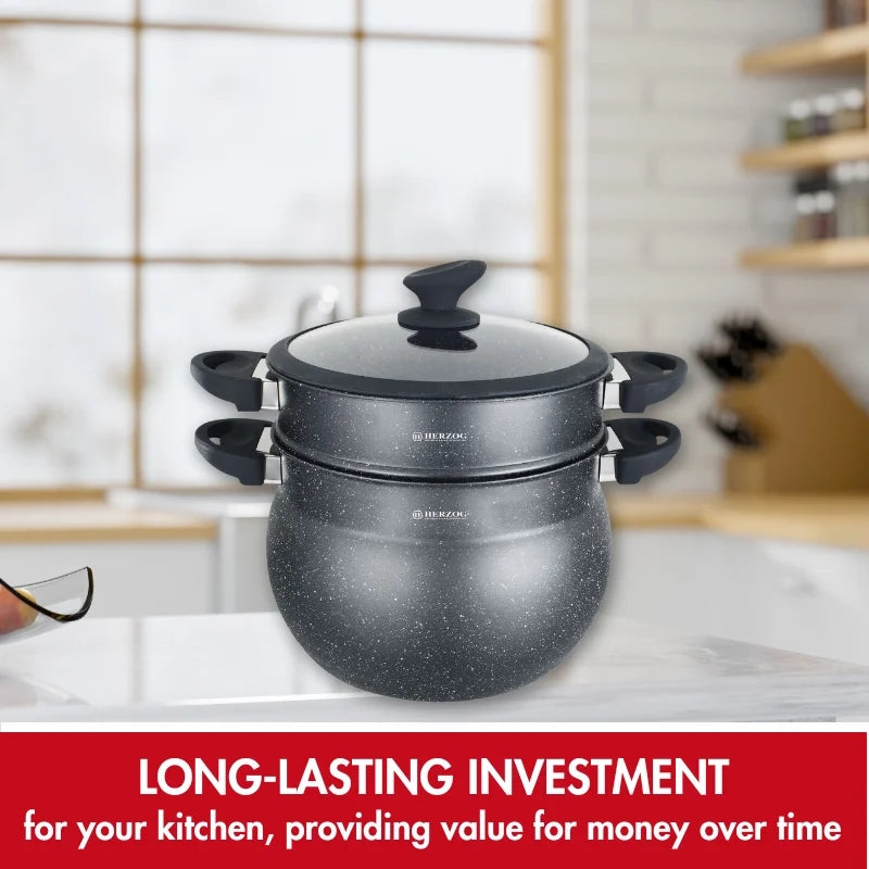 Herzog HR-2006: Black Stone Coated Couscous Pot - 5L