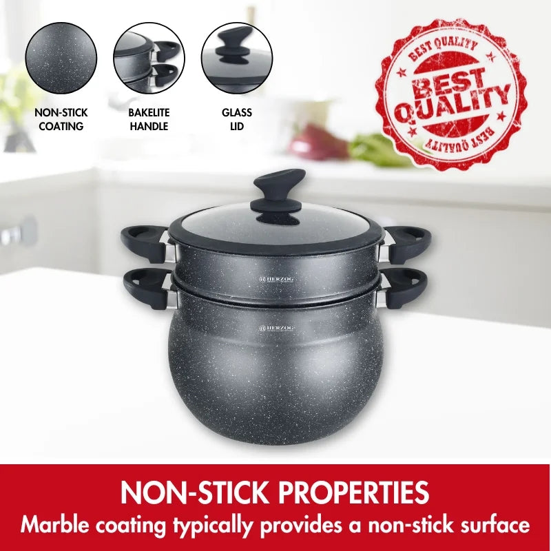 Herzog HR-2006: Black Stone Coated Couscous Pot - 5L