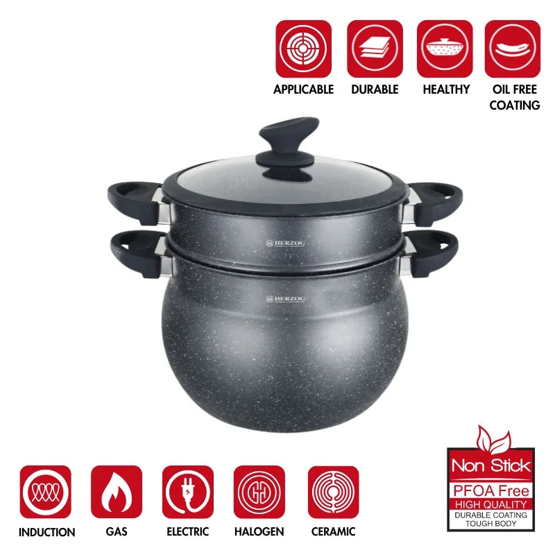 Herzog HR-2006: Black Stone Coated Couscous Pot - 5L