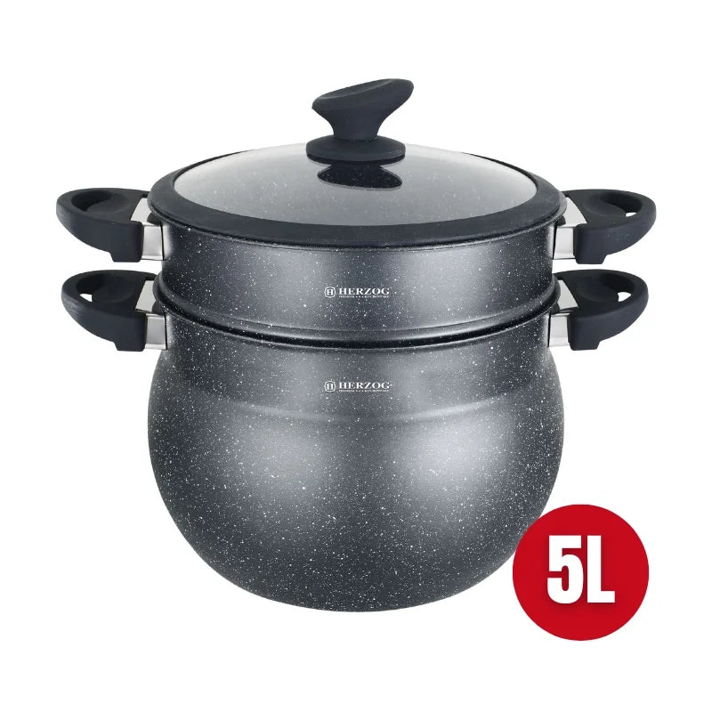 Herzog HR-2006: Black Stone Coated Couscous Pot - 5L
