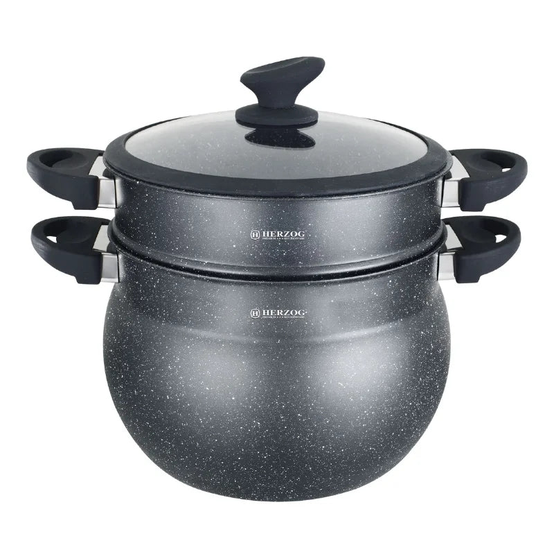 Herzog HR-2409: Black Stone Coated Couscous Pot - 9L