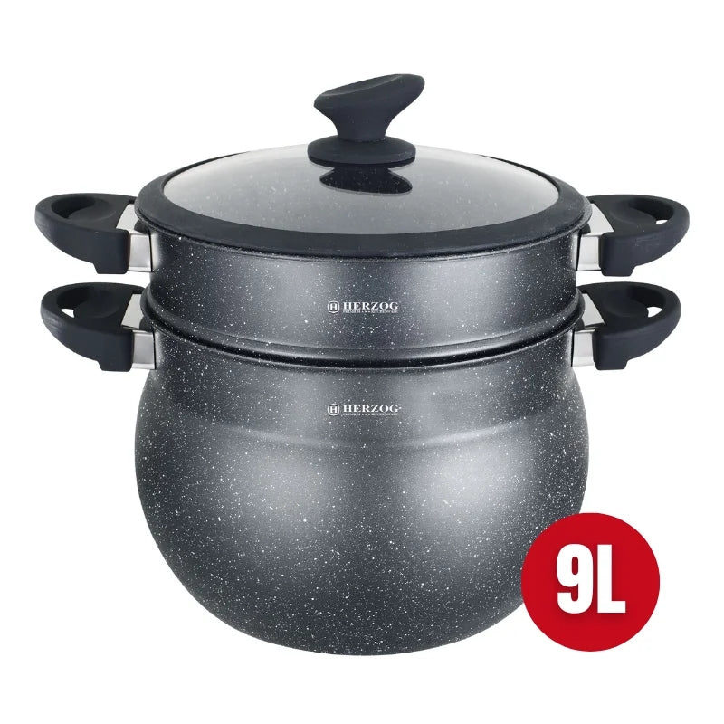 Herzog HR-2409: Black Stone Coated Couscous Pot - 9L