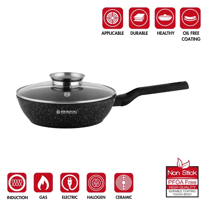 Herzog HR-2610: 24cm Deep-Fry Pan With Aroma Knob Lid