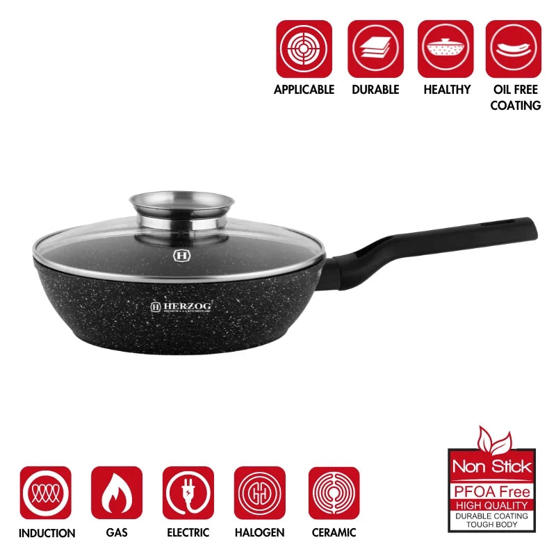 Herzog HR-2611: 28cm Deep-Fry Pan With Aroma Knob Lid