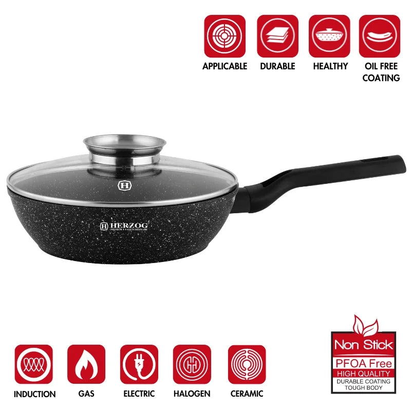 Herzog HR-2612: 32cm Deep-Fry Pan With Aroma Knob Lid