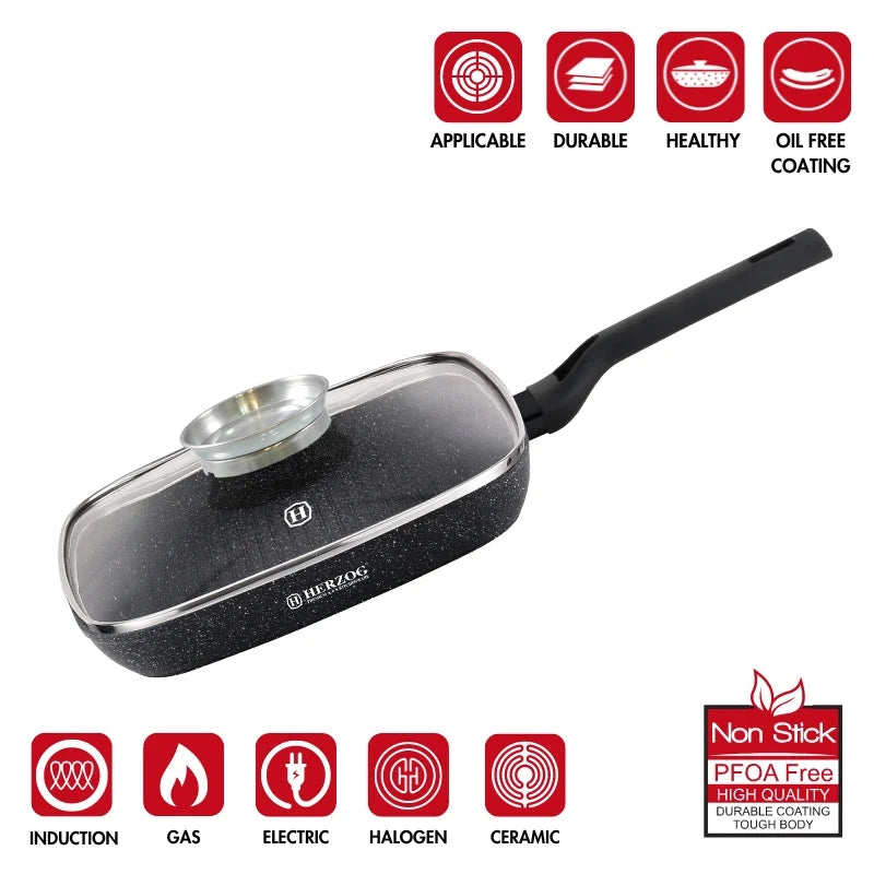 Herzog HR-2613: 28cm Grill Pan With Aroma Knob Lid