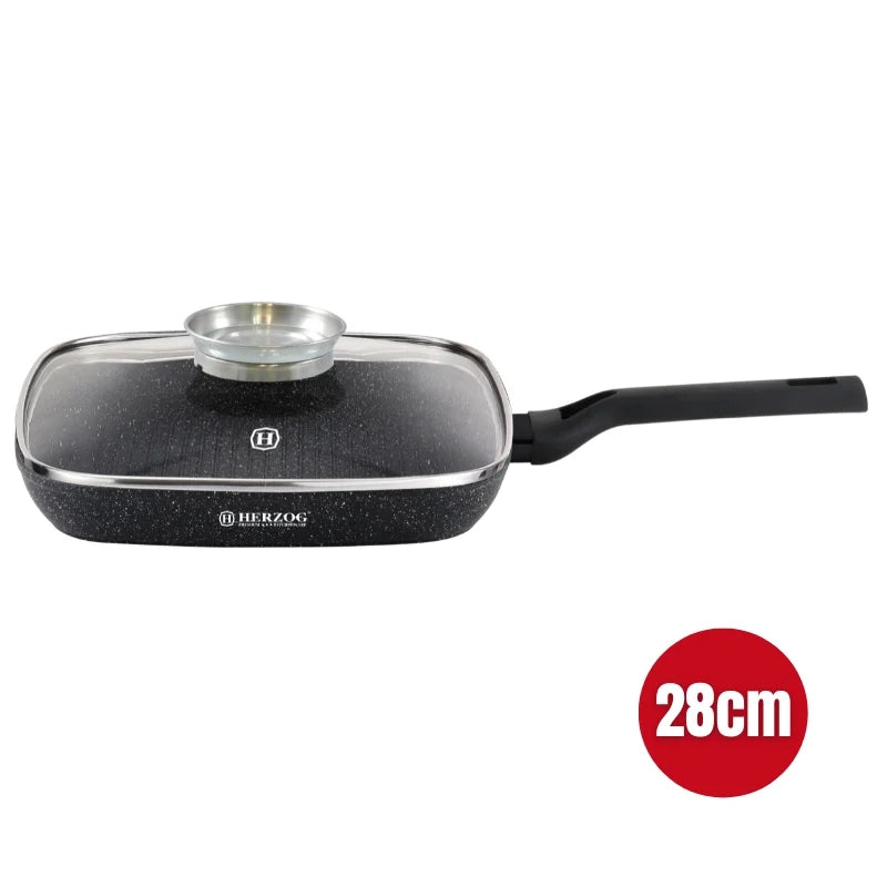 Herzog HR-2613: 28cm Grill Pan With Aroma Knob Lid