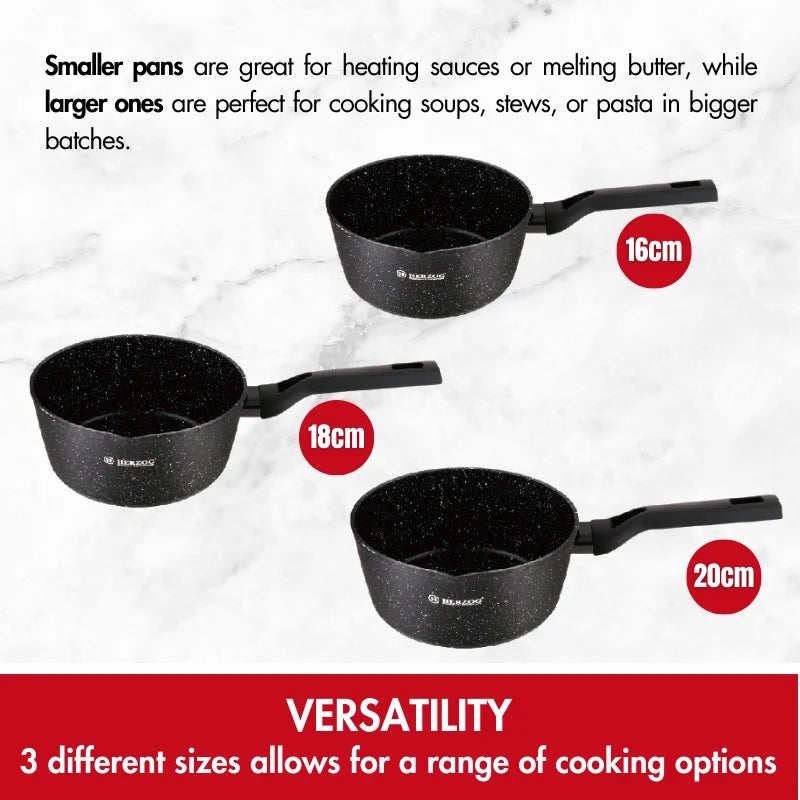 Herzog HR-2619: 3 Pieces Milk/Sauce Pot Set with Pouring Spout