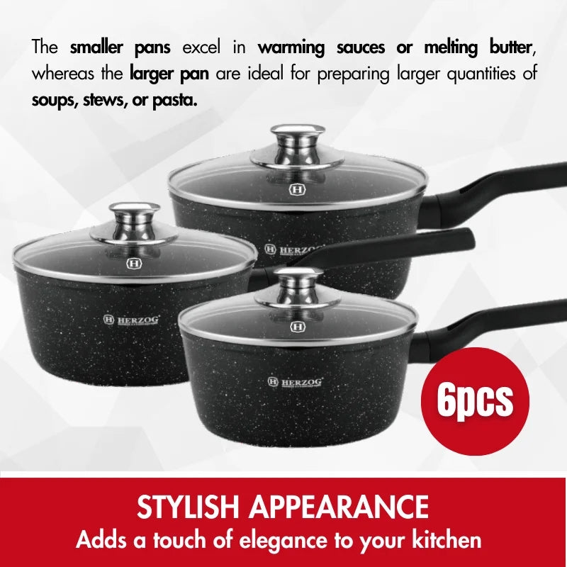 Herzog HR-2621: 6 Pieces Sauce Pot Set with Glass Lid