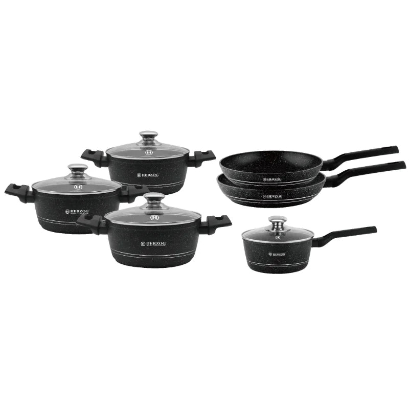 Herzog HR-2626: 10 Pieces Marble Coated Cookware Set