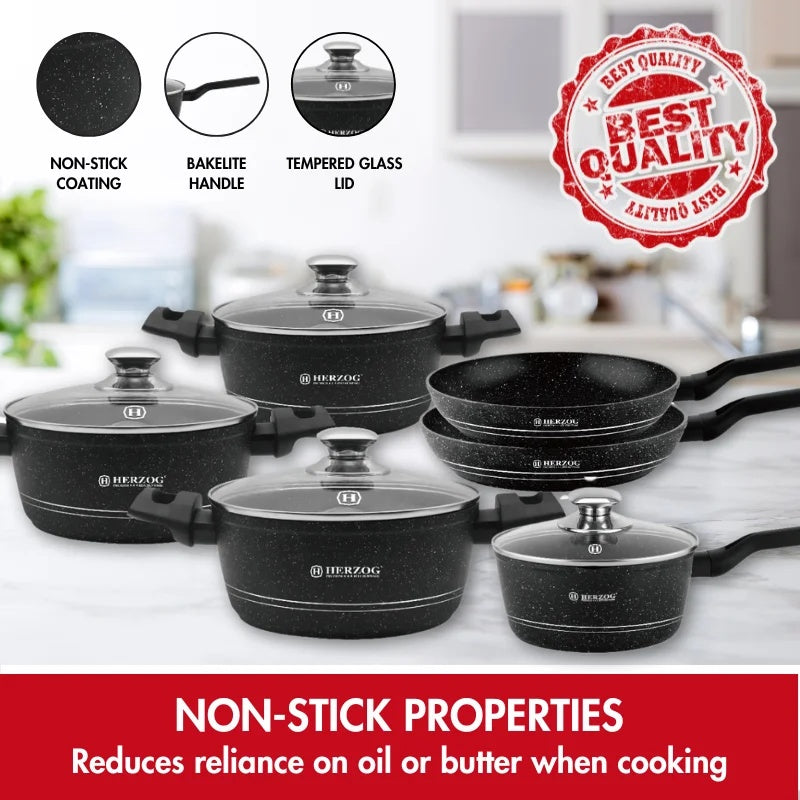 Herzog HR-2626: 10 Pieces Marble Coated Cookware Set