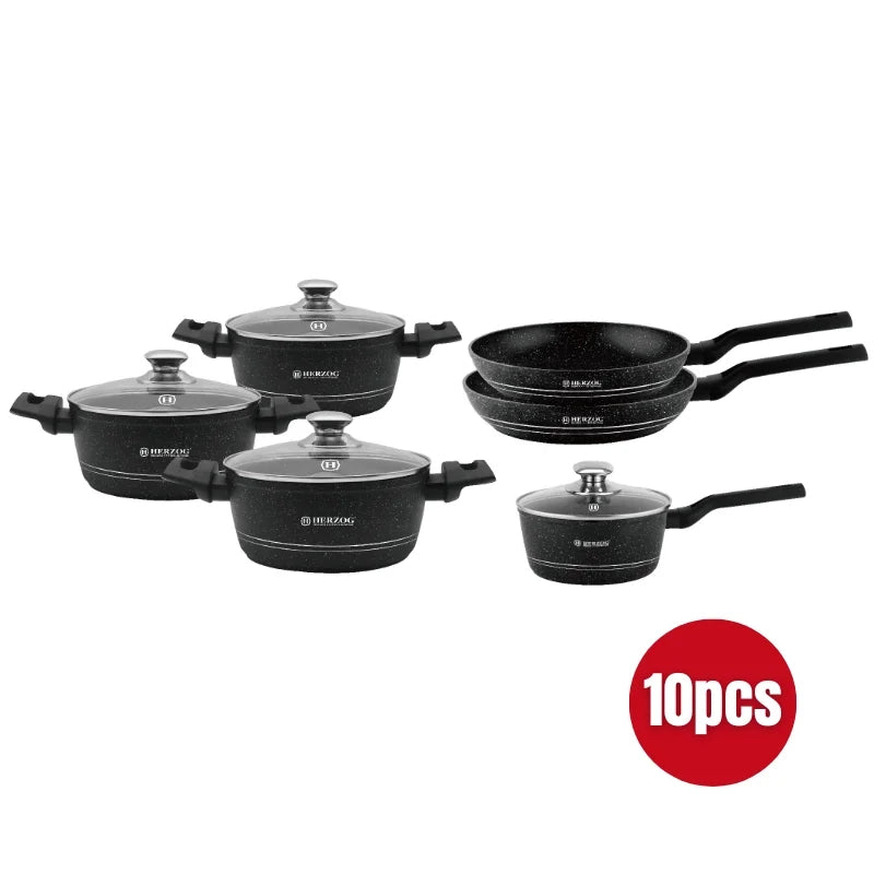 Herzog HR-2626: 10 Pieces Marble Coated Cookware Set