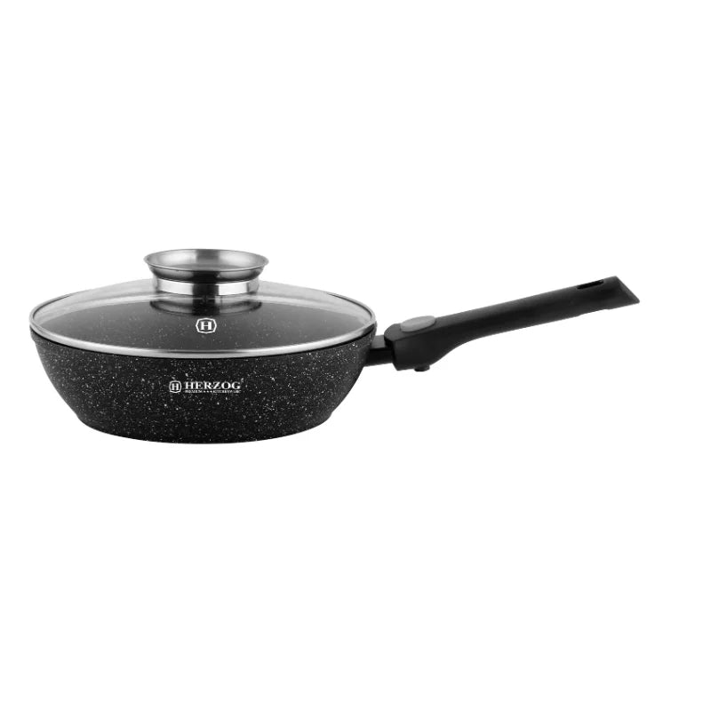 Herzog HR-3611: 28cm Marble Coated Deep Fry Pan with Aroma Knob and Removable Handle