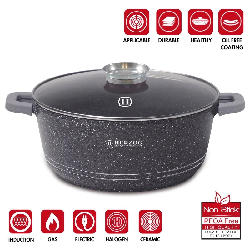 Herzog HR-5212: 44cm Marble Coated Casserole with Aroma Knob - 25L