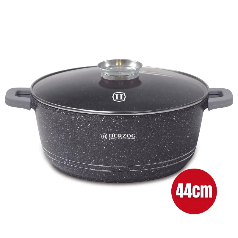 Herzog HR-5212: 44cm Marble Coated Casserole with Aroma Knob - 25L