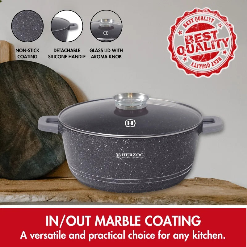 Herzog HR-5212: 44cm Marble Coated Casserole with Aroma Knob - 25L