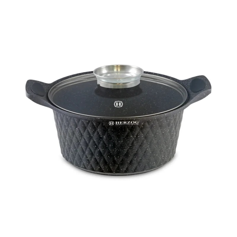 Herzog HR-5216: 20cm Diamond Design Marble CoatedCasserole with Aroma Knob - 2.4L