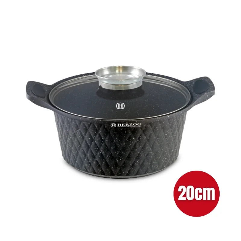 Herzog HR-5216: 20cm Diamond Design Marble CoatedCasserole with Aroma Knob - 2.4L