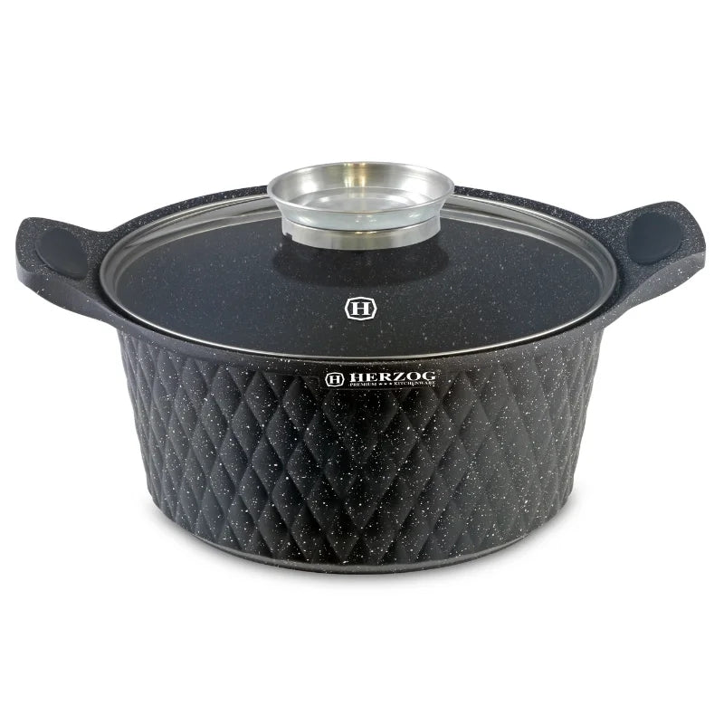 Herzog HR-5219: 32cm Diamond Design Marble CoatedCasserole with Aroma Knob - 9.7L