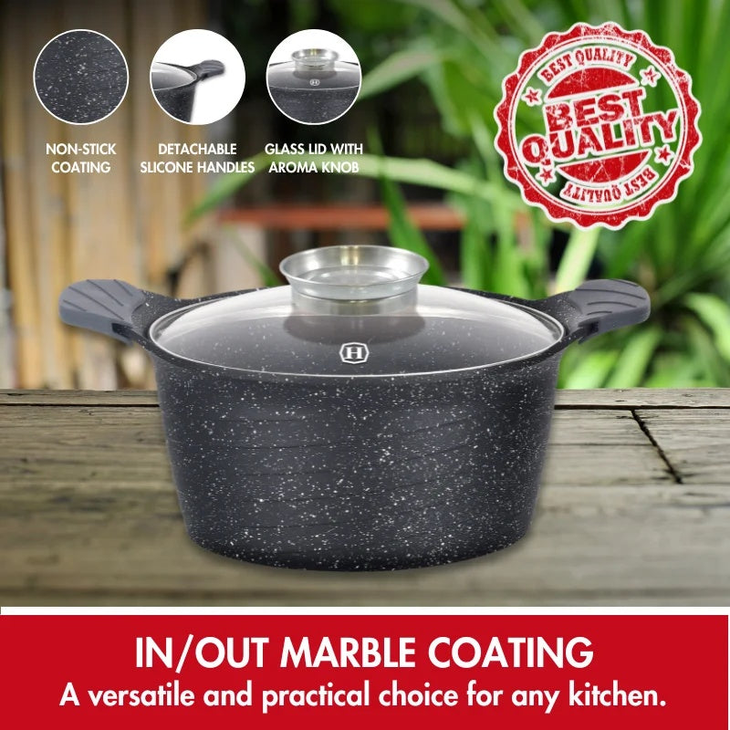Herzog HR-5221: 20cmMarble Coated Casserole with Aroma Knob - 2.6L